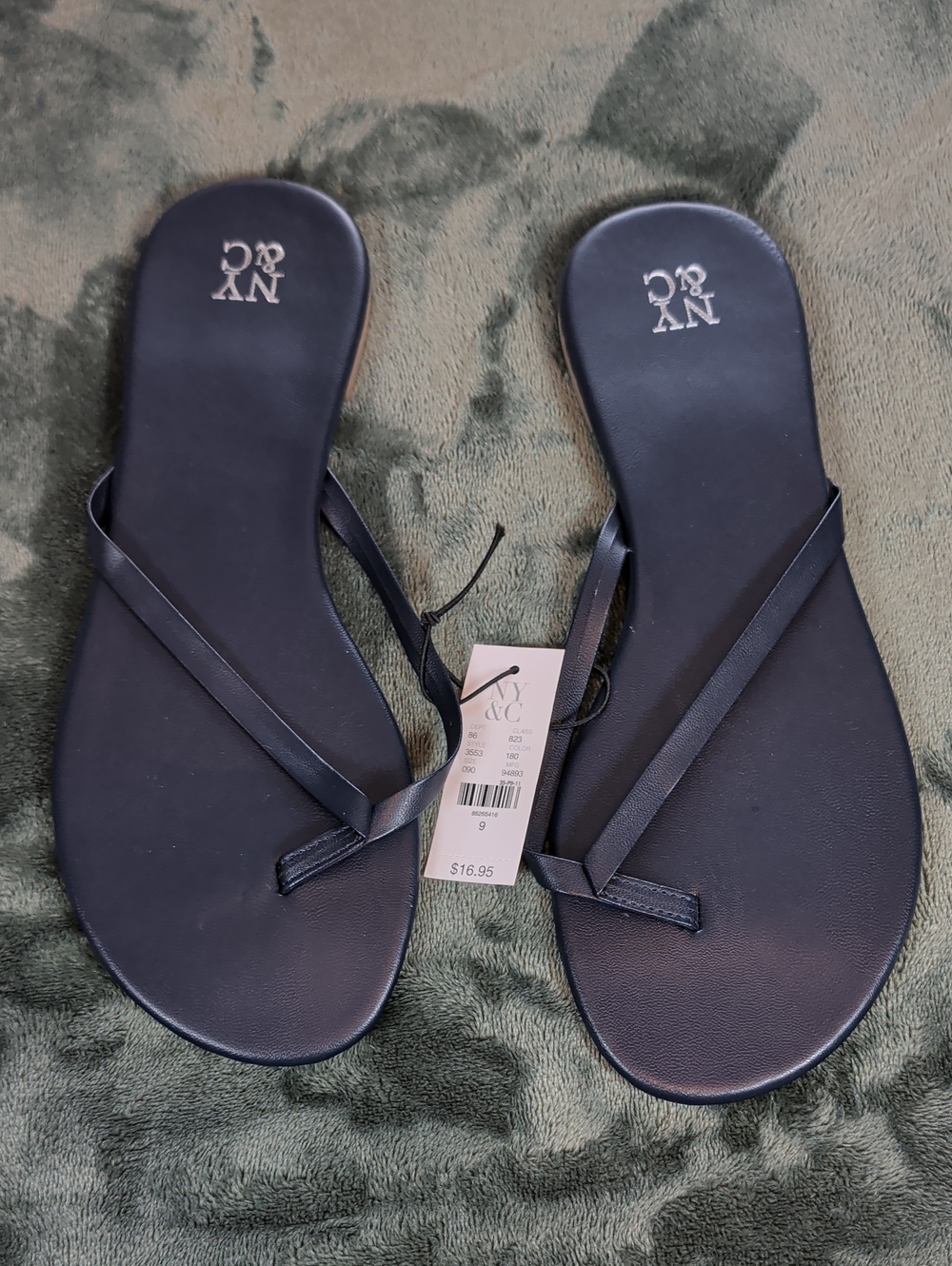 New York & Company Navy Blue Minimalist Strap Slide Sandals